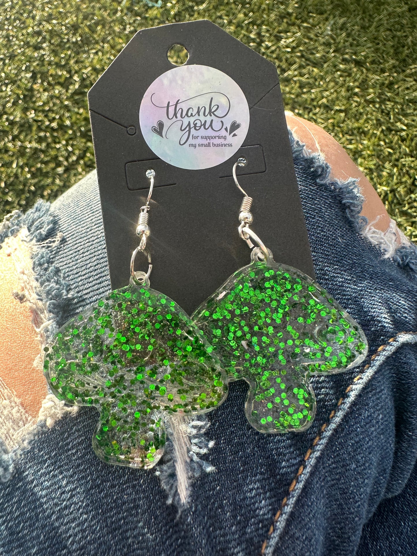 Dark Green Mushroom Earrings