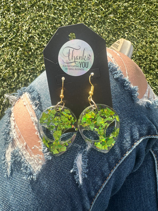 Lime Green Alien Earrings