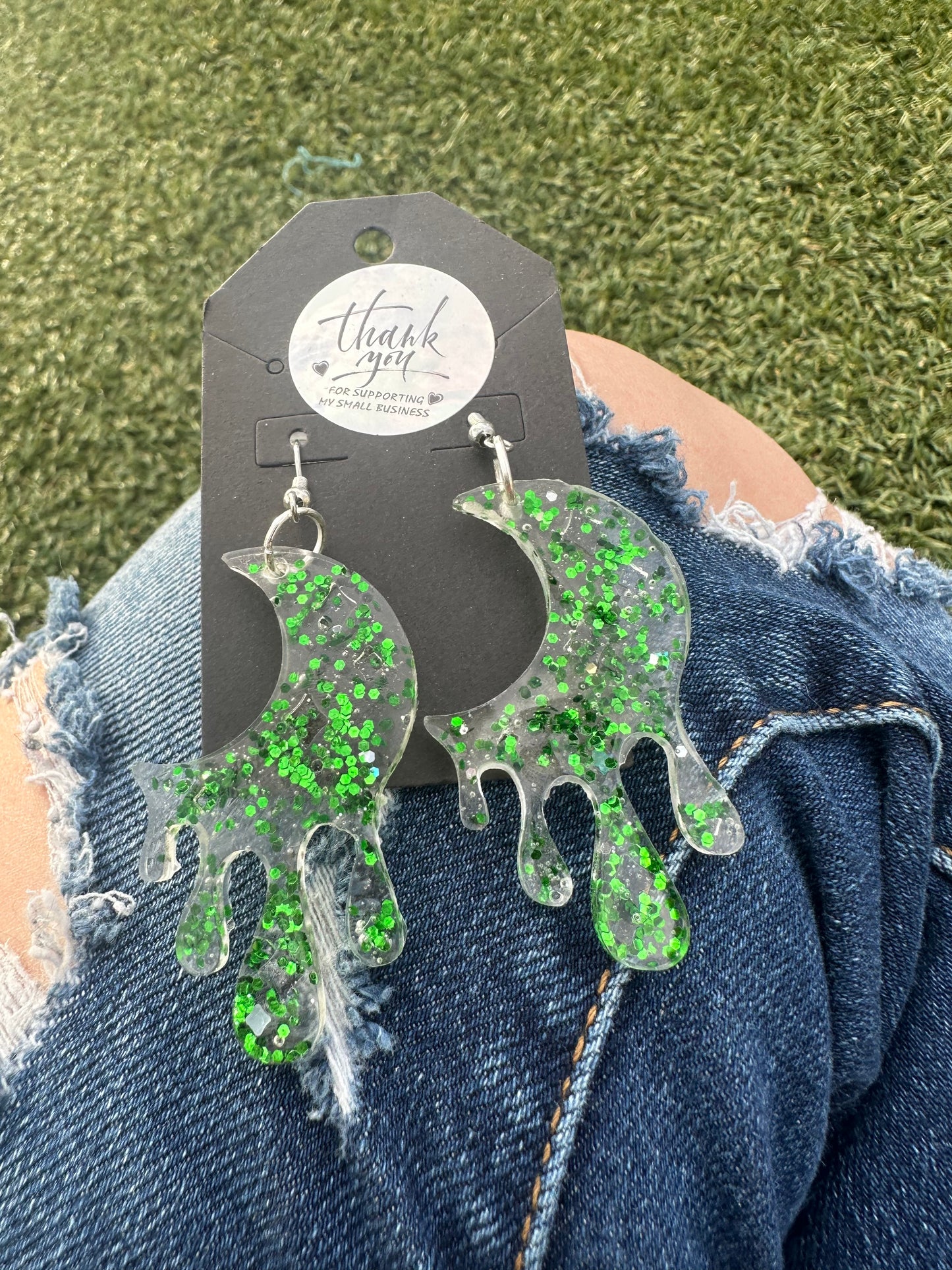 Dark Green Moon Earrings