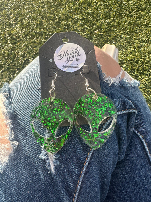 Dark Green Alien Earrings