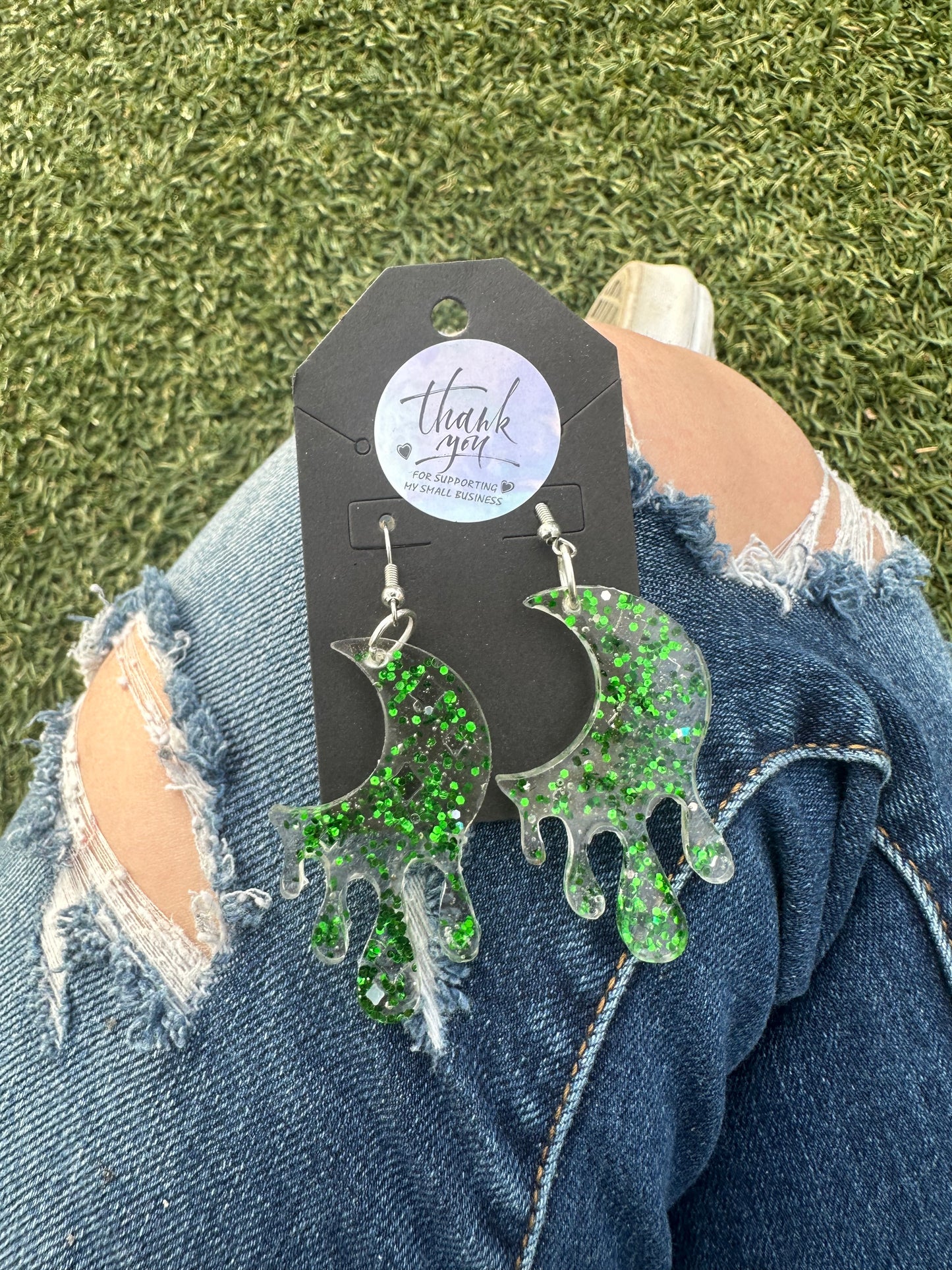 Dark Green Moon Earrings
