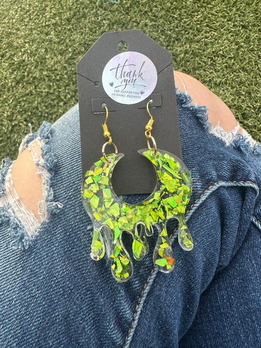 Lime Green Moon Earrings