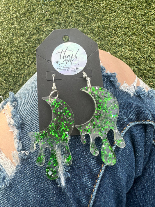 Dark Green Moon Earrings