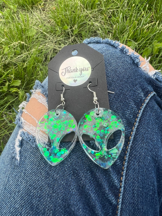 Earrings: Teal Glitter Aliens
