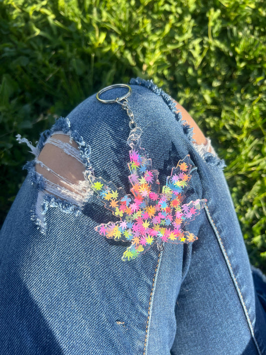 Keychains: Neon Vibes Weed Leaf