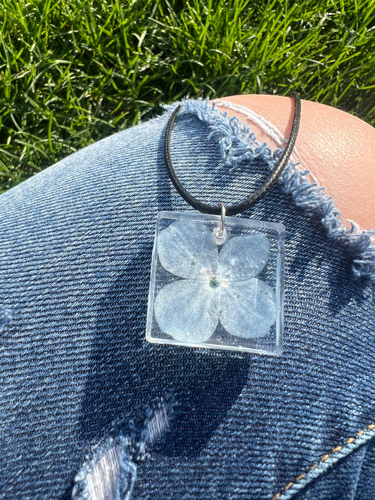 Necklace: Blue Flower Square Pendant