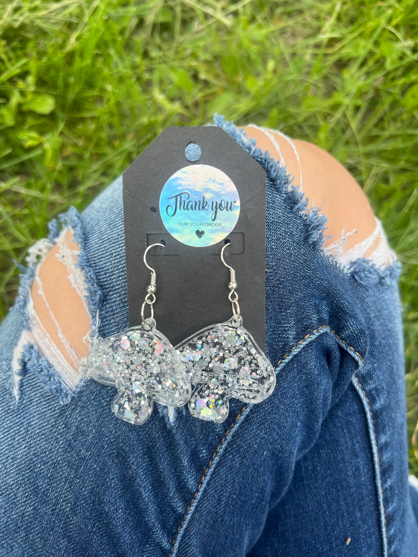 Earrings: Disco Glitter Mushrooms
