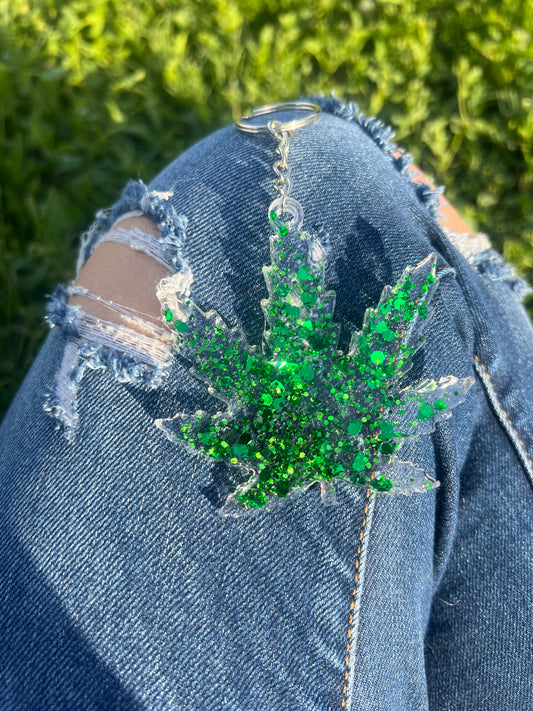 Keychains: Green Weed Leaf Keychain