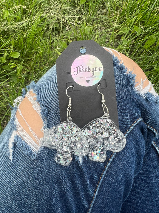 Earrings: Disco Glitter Mushrooms